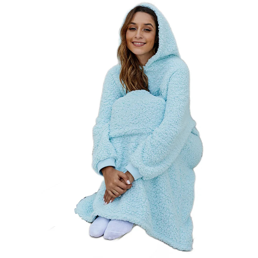 Winter Soft Double-sided Cotton Plush Composite Soft Home Lazy Blanket Hooded Casual Extended Sweater Television Daily Blanket